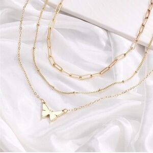 Gold 14k Gold Plated 3pc Butterfly Charm Chain Necklace Set